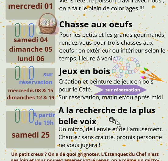 Animations avril Café des sources