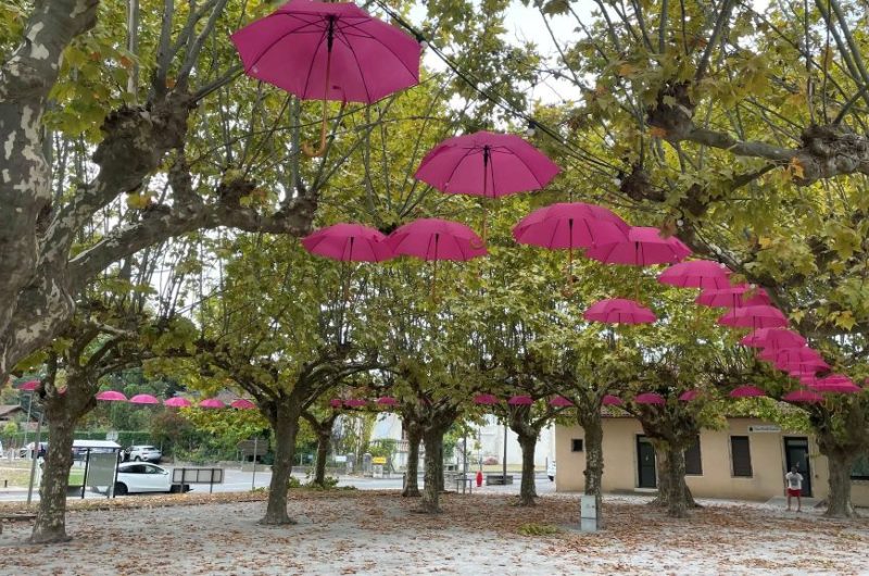 Place du marché ornée de parapluies