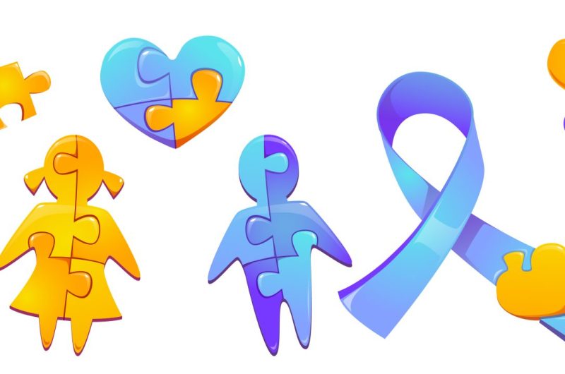 Set autism world day awareness, puzzle pieces