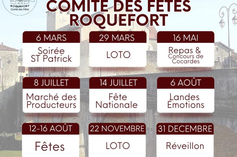 calendrier 2026 comité des fêts de roquefort